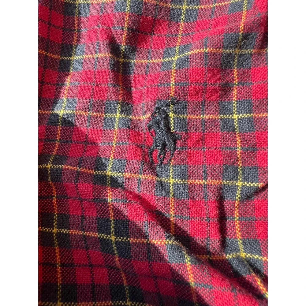 Ralph Lauren Button Down Shirt 2T Red Plaid Long Sleeve Cotton Pony Christmas